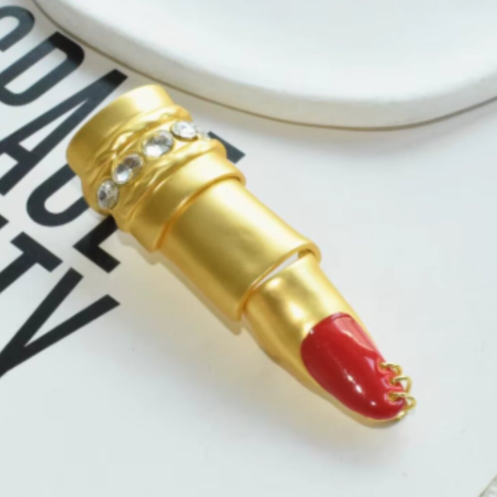 Womens Gold Articulated Armor Finger Ring Punk / Goth Statement Nail Ring